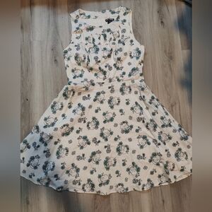 Hot Topic White and Black Skull Watercolor Floral Dress